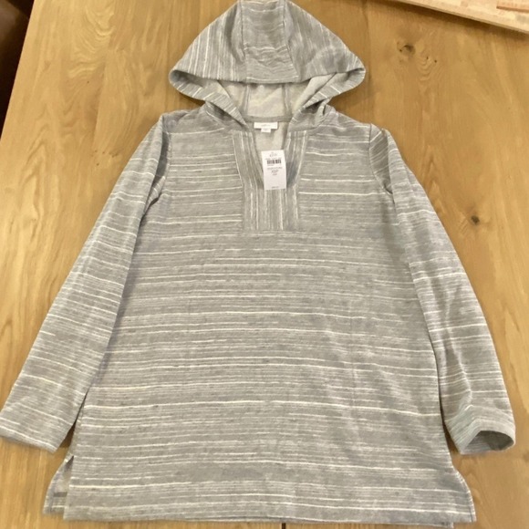 J. Jill Tops - J. JILL FIT FEATHERED STRIPES‎  HOODED TUNIC-XS-GREY HTHR/MULTI-New